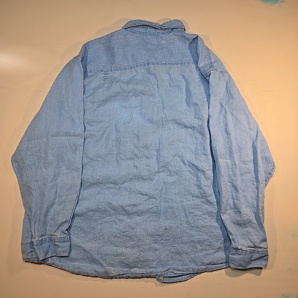 Tommy Bahama Men 2XL Linen Button Shirt Blue Long Slv Pocket Dolphin Distressed - Picture 2 of 12